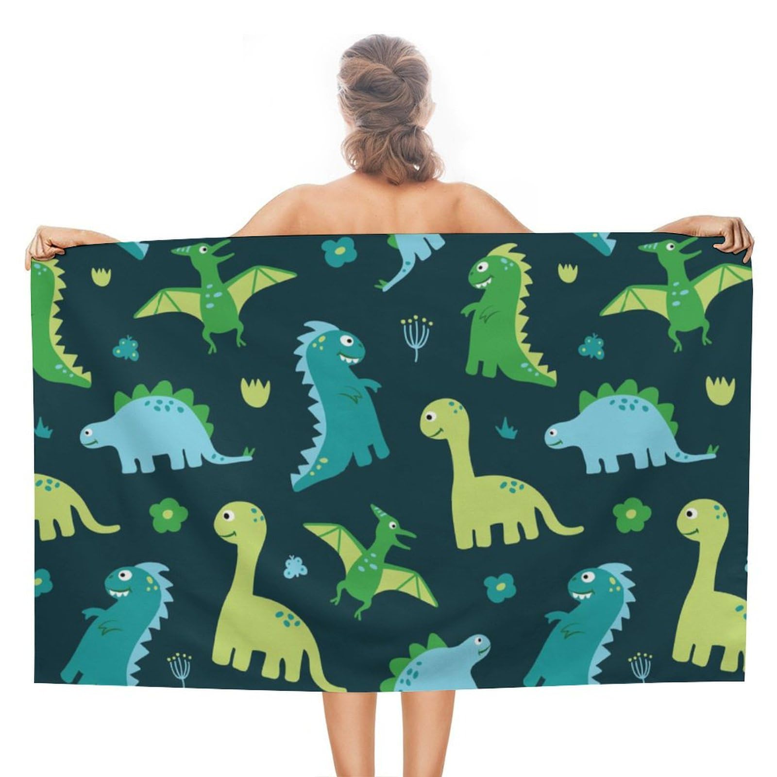LWORZIIB Beach Towel, Blue Background with Dinos Bath Towel, Absorbent Towel for Swimming, Sports, Travel