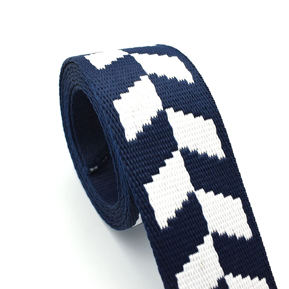 9989 1.5in Dark Blue & White Striped Nylon Dog Collar, 38mm Width, 3 Yards Length, Medium & Large Dogs, Striped with Diamond Pattern