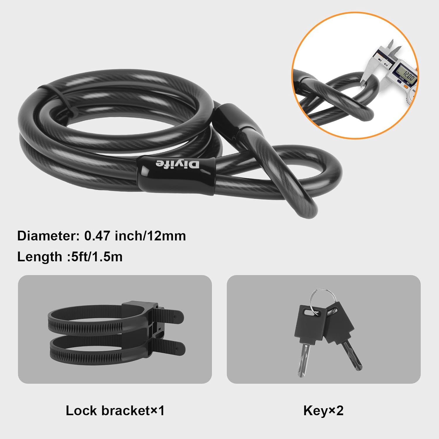 Diyife Bike U Lock Heavy Duty Anti Theft with 5FT Steel Cable, 18mm Shackle, 4-Digit Combination High Security Bike Lock with 2 Keys and Mounting Bracket for Electric Scooter, Ebike, Road, Motorcycle