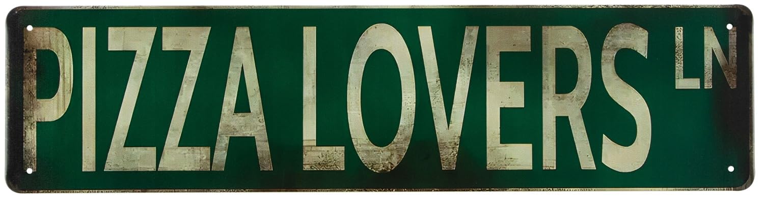 Peiyeety A008 Vintage Metal Tin Sign Pizza Lovers Lane Street Sign, Retro Wall Decor For Home, Bar, Garage, Cafe, Man Cave, Kitchen, Pizzeria, Rustic Wall Art For Indoor And Outdoor Decoration, 4X16 Inch