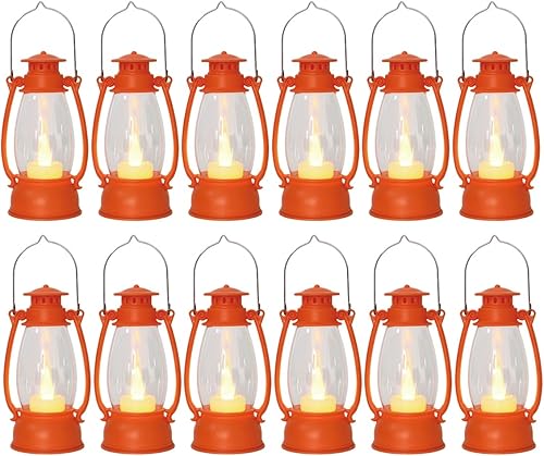Miniatura 1 de 12 mini linternas naranjas para otoño, Halloween, Acción de Gracias y decoración de campamento occidental, linterna pequeña decorativa para centro