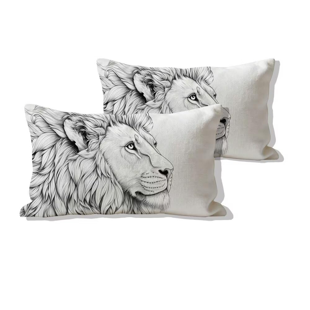 Taie d'oreiller décorative moderne 50x80cm velours imperméable extérieur lion noir