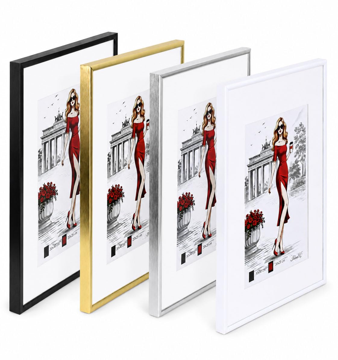 KM FOTO ALU Frame - Aluminium Bilderrahmen mit Passepartout und gehärtetem Klarglas: Farbe: Weiß | Format: 40x50 | Pack: 3