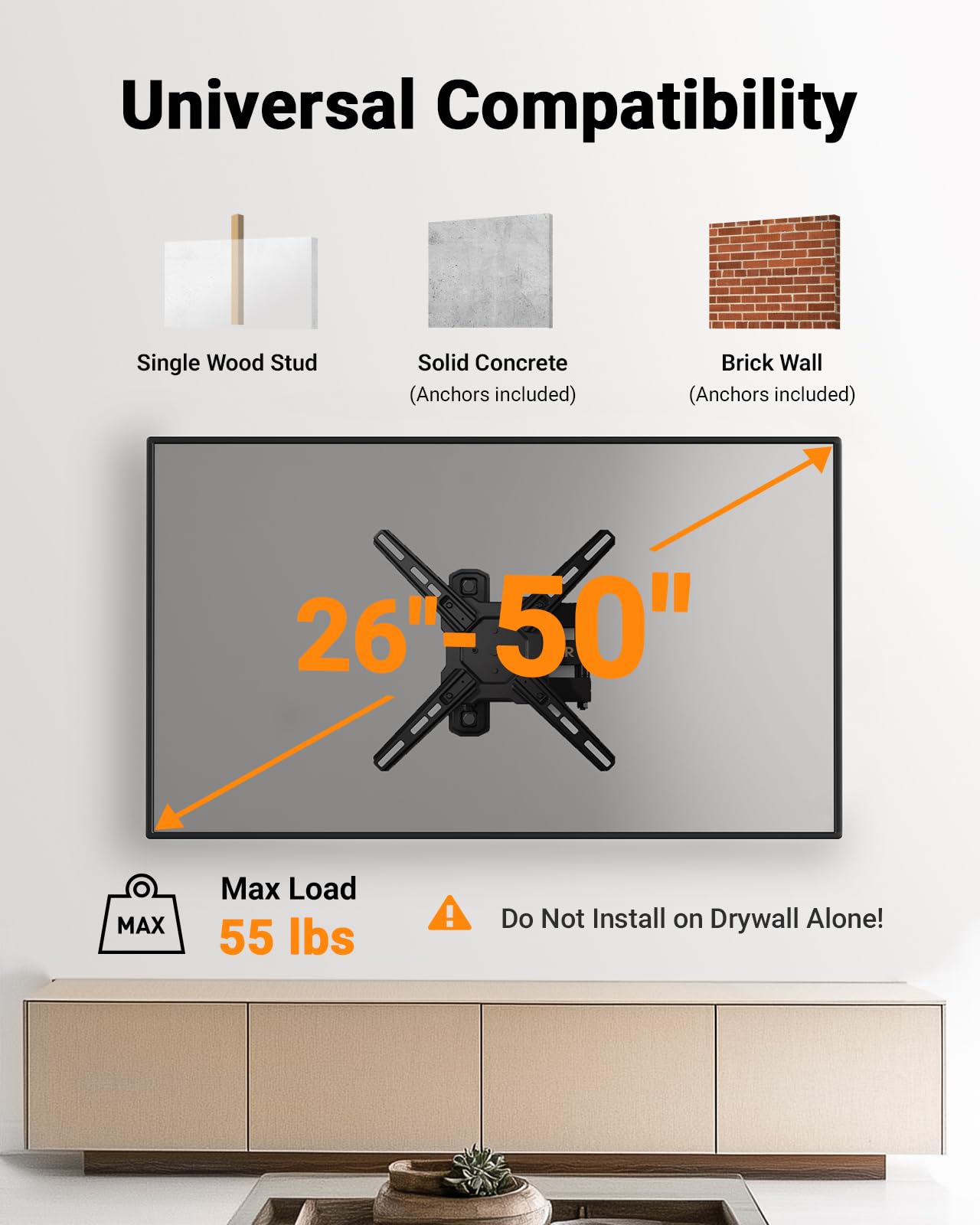 Perlegear Full Motion TV Wall Mount for 23-55 Inch LED LCD Flat Curved TVs with Swivel Articulating Extends Tilt Arm fit Max VESA 400x400mm up to 88lbs