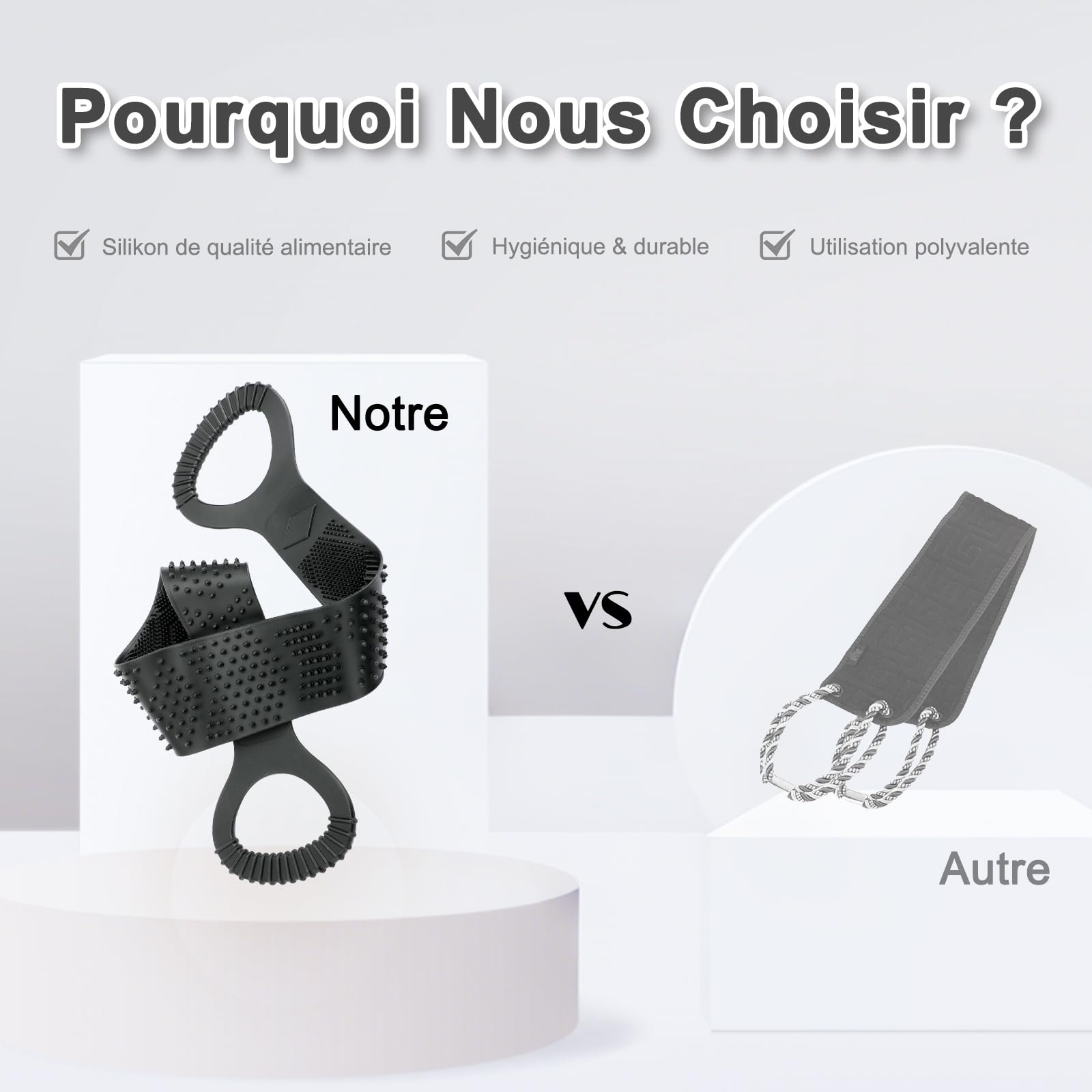 FREATECH Brosse Dos à 2 Côtés pour Nettoyage en Profondeur et Massage, 90 cm Bain Douche Corps Brosse Rondelle, Couvrez Facilement Tout le Dos, Hygiénique et Durable, Noir