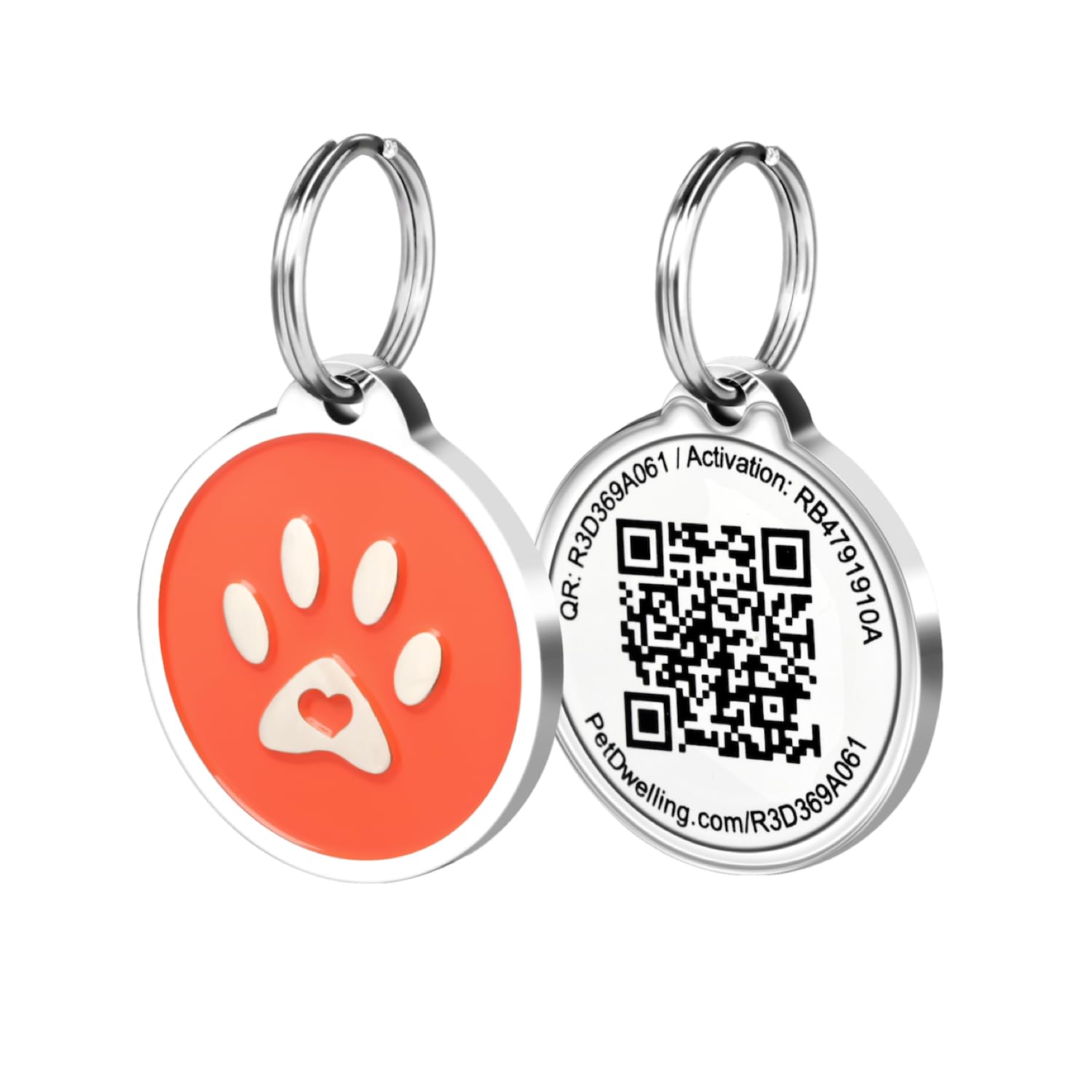 Pet Dwelling Premium Pet ID Tag for Dogs and Cats: Easy Scan QR Code, Instant Online Pet Profile Access, & Scan Location Alerts(Orange Paw)