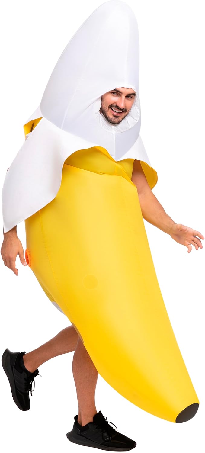 Spooktacular Creations Banana Inflatable Costume for Adult, Full-Body Air Blow Up Costumes, Funny Banana Costume for Halloween Costume Parties(Up to 8ft)