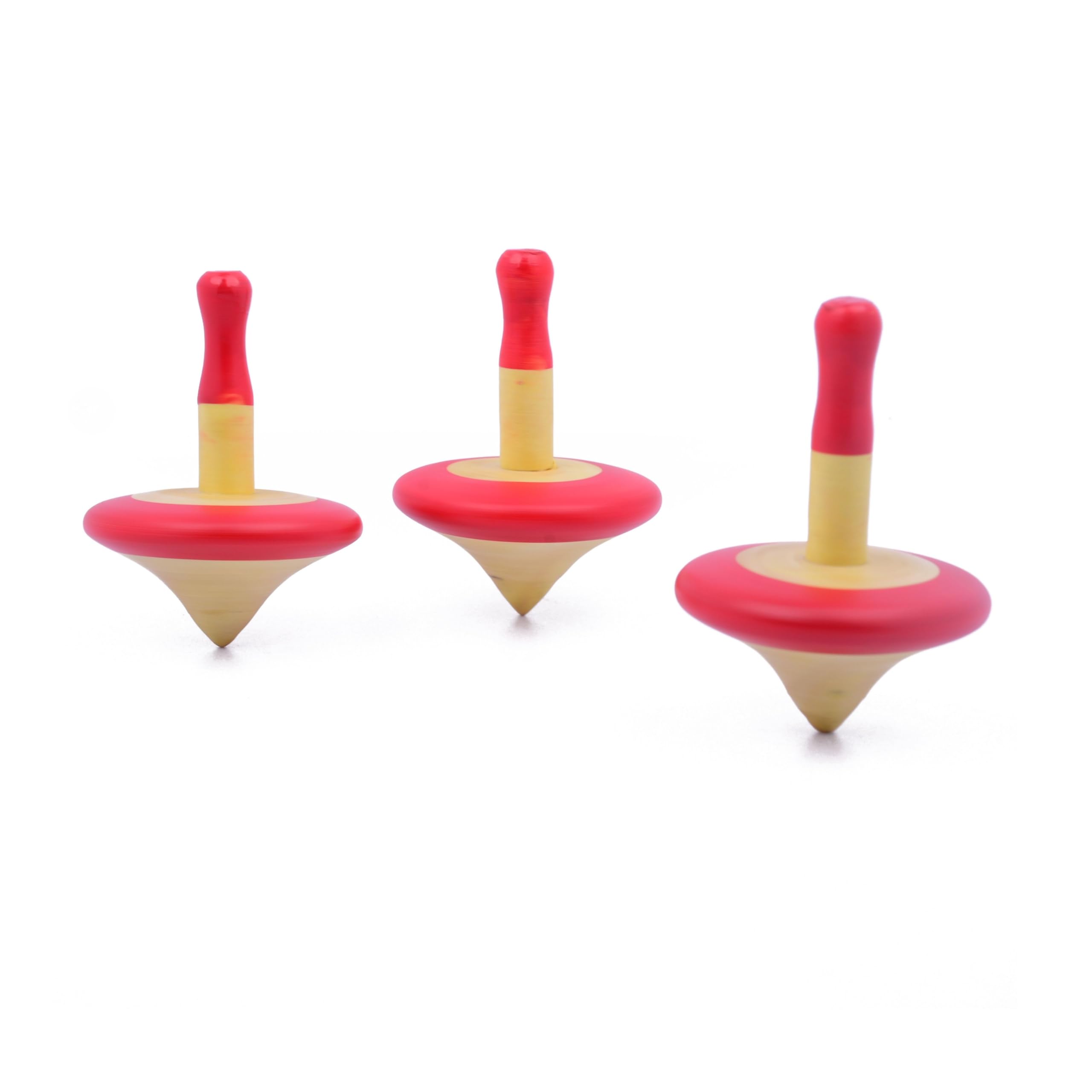 WoCra® Toys Wooden Spinning Tops Red Colour | Lattu/Buguri/Bongaram Toys for Kids | Hand Made Spin Tops for Kids | Return Gifts | Curiosity & Fine Motor Skills | Pack of 3 Red Pieces