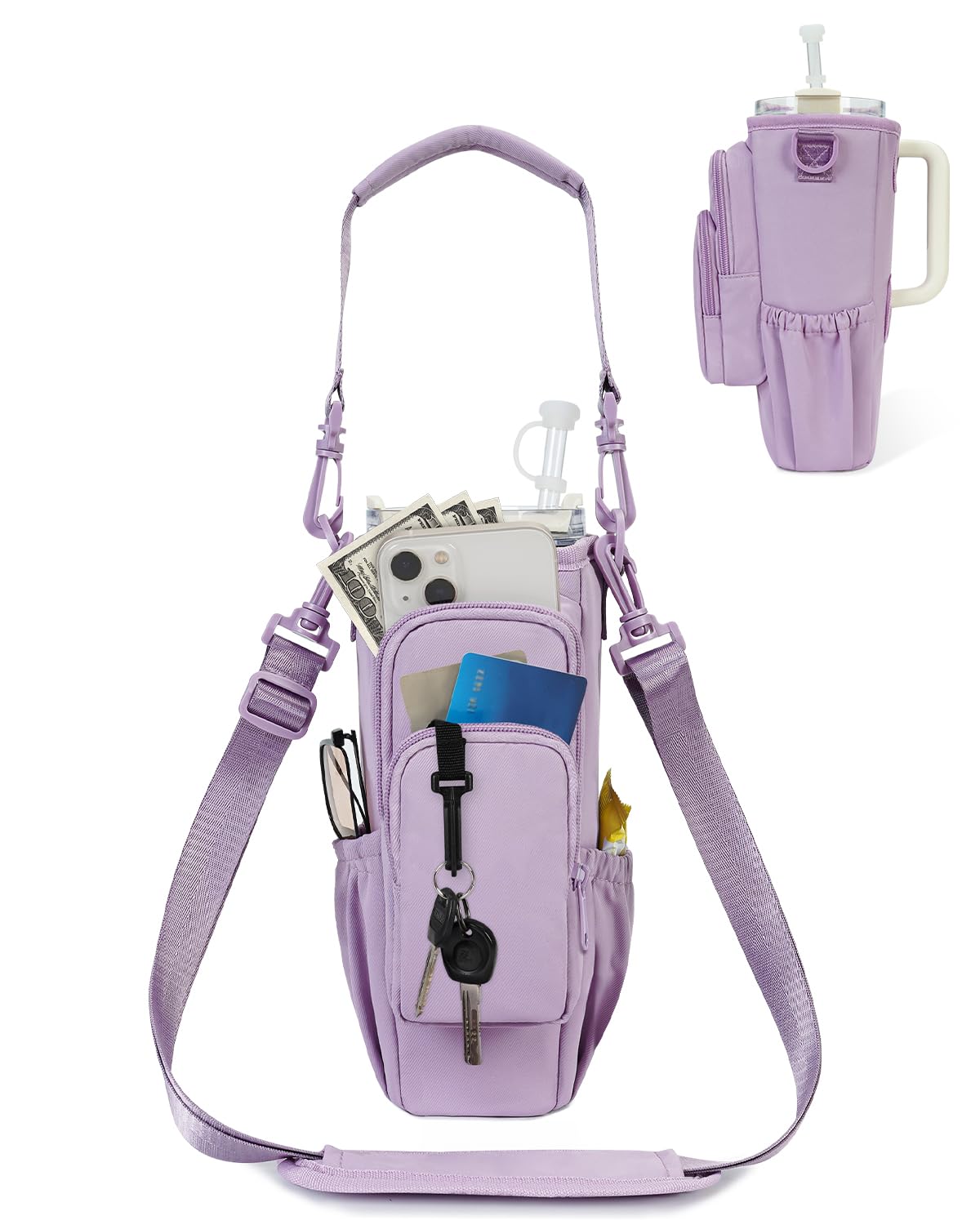 sportsnew 40oz Water Bottle Carrier Bag, Insulated Tumbler Holder with Phone Pocket & Adjustable Strap