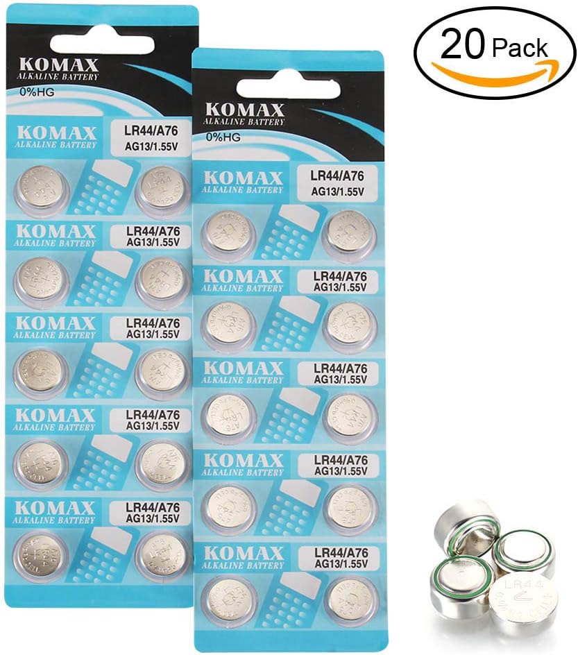LYPULIGHT 20 x LR44 Alkaline Button Batteries 1.55V A76 Button Cells Batteries 155mAh Alkaline Batteries, A76 L1154 G13 357 with Long Expiry Life