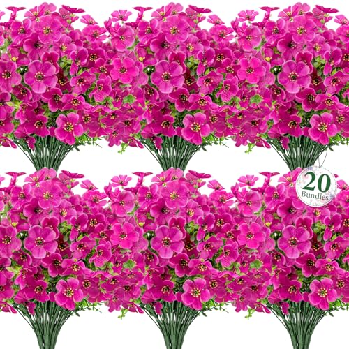Image of Bassion 20 Bundles Artificial Violet Flowers for Outdoors, Fuchsia