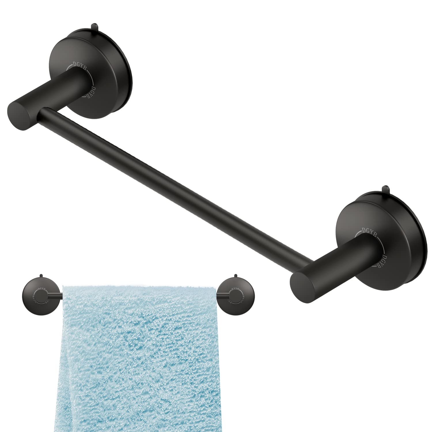 DGYBSuction Cup Towel Bar for Bathroom 17 Inch Matte Black Towel Holder Stainless Steel Premium Kitchen Towel Rack Wall Mounted