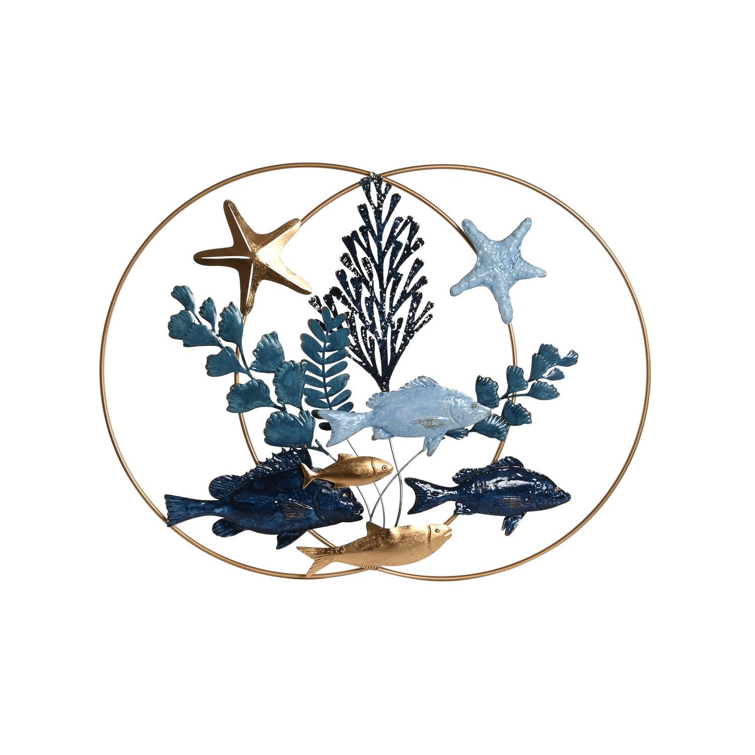 Décoration murale métal poissons bleus pour ambiance bord de mer