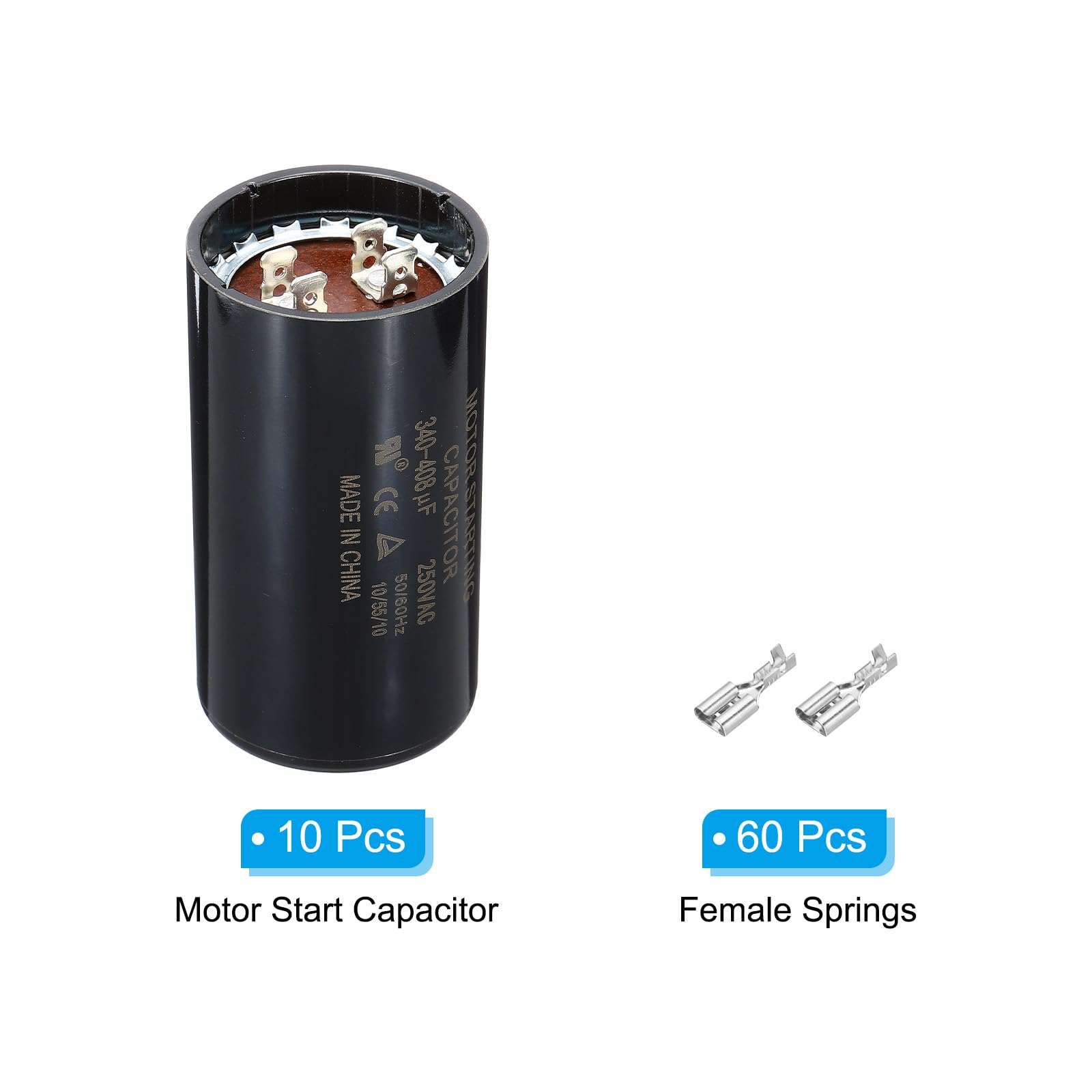 PATIKIL Condensador De Arranque De Motor, 10 Piezas 340-408uF/Mfd 250V 50/60Hz CD60 Condensador De Funcionamiento De Motor Condensador De Redondo Para Arranque Y Funcionamiento, Negro