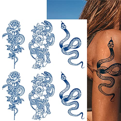 Temporary Tattoo for Adult Women Girls,Snake Flower Semi-Permanent Tattoo Waterproof and Long-Lasting 1-2 Weeks, Dark Blue Realistic Fake Tattoo sleeves for women(6 Sheets) Temporary Tattoo for Adult Women Girls,Snake Flower Semi-Permanent Tattoo Waterproof and Long-Lasting 1-2 Weeks, Dark Blue Realistic Fake Tattoo sleeves for women(6 Sheets)
