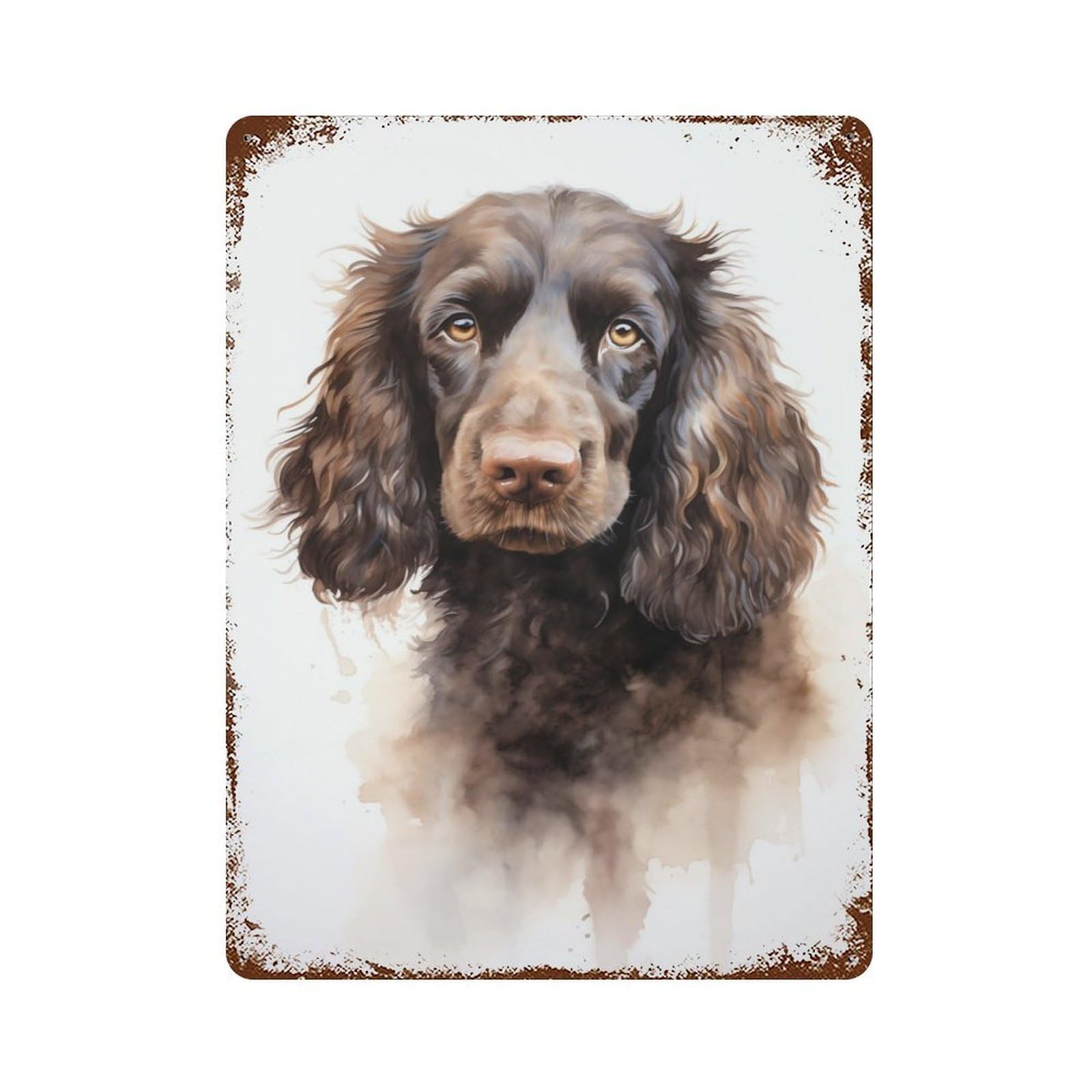 Irish Water Spaniel Dog Vintage Wall Sign 15.7"x11.8", Rust Effect Metal Decor for Cafe, Home Bar And Lounge Decor