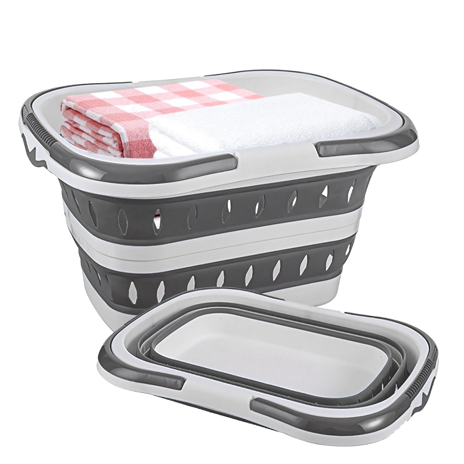 SAMMART Cesto Portabiancheria Pieghevole 42L, Set Da 2 In Albicocca/marrone, Contenitore Pop-up Salvaspazio Con Maniglie, Senza BPA - 2