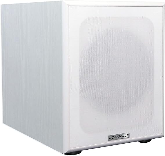 Rockville Rock Shaker 8 400W Powered Subwoofer, Deep Bass, Class-D Amp, RCA Inputs, MDF Enclosure, White Finish, for Home Theater & Studio