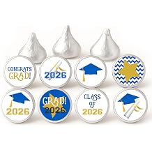 Class of 2026 Graduation Candy Stickers Fit Kisses Chocolates by Adore By Nat - Party Favors Mini Round Blue Labels - Set of 240