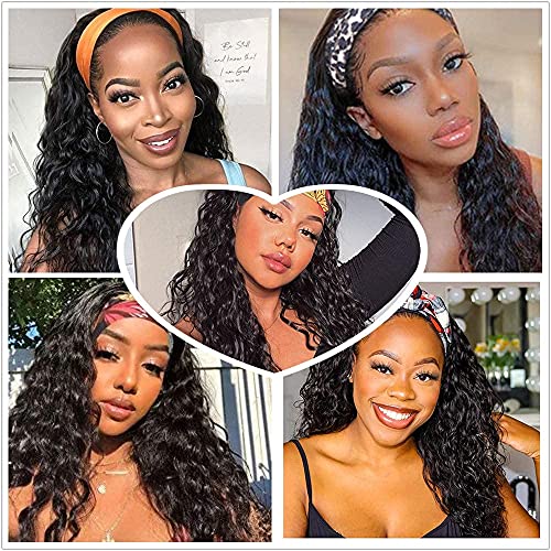 Fashion Plus Headband Wig Human Hair Water Wave Headband Wigs For Black Women Brazilian Virgin Curly Human Hair Headband Wigs None Lace Front Wet And Wavy Glueless 150% Density 30 Inch #TOP6
