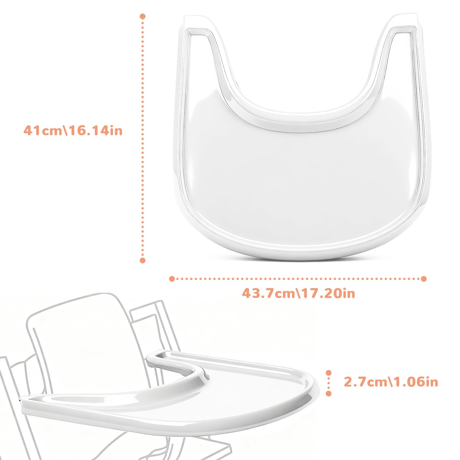 Vassoio compatibile con sedia Stokke Tripp Trapp, superficie liscia e forte assorbenza, 100% senza BPA, facile da montare, accessorio per seggiolone per bambini da 6 a 36 mesi, bianco