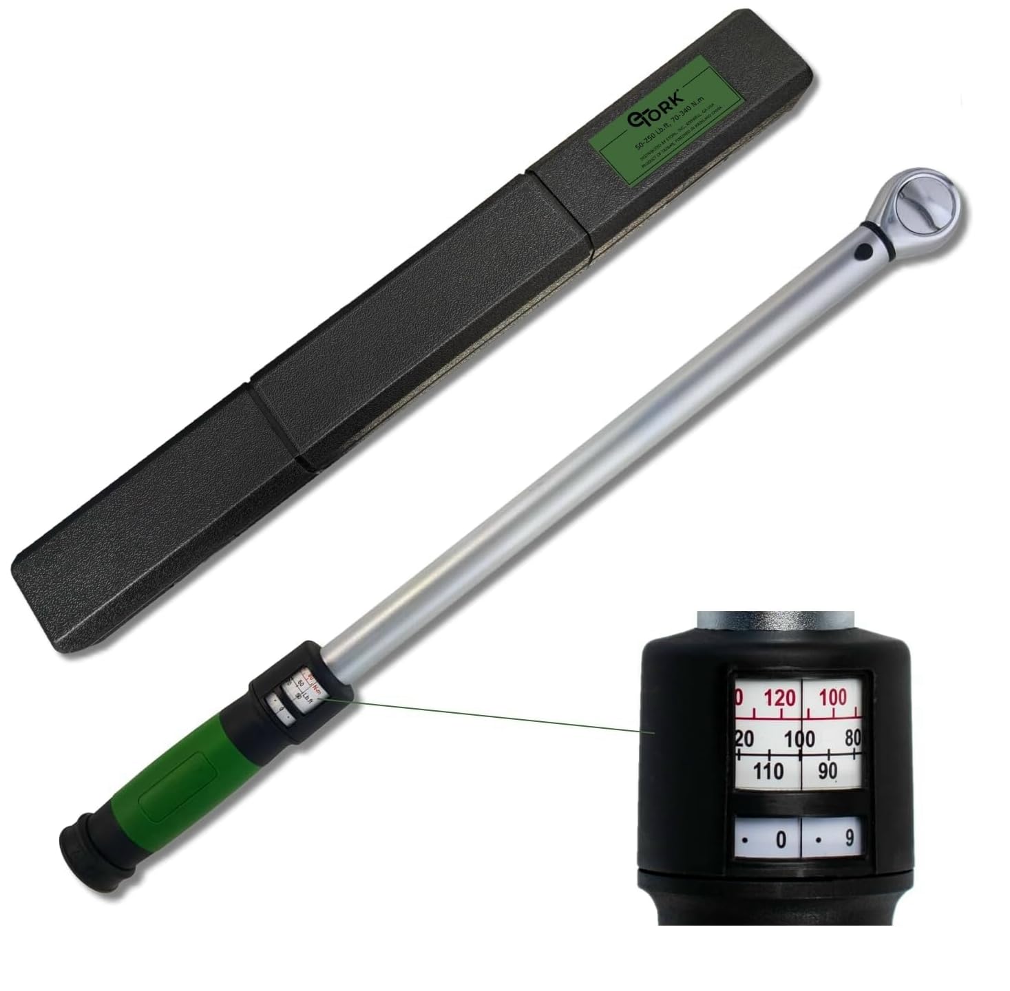 Click-Style Torque Wrench - 1/2 Inch Drive 50-250 ft.-lb. 45 Tooth Ratchet Mechanic Tool Set Socket Wrench Easy Read Scale, Ergonomic Grip Precision Automotive Repairs, Professional Hand Tools