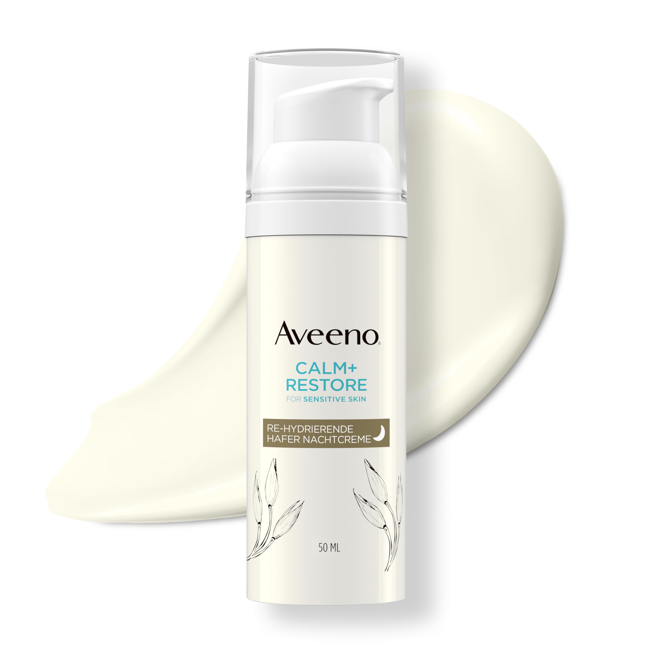 Aveeno CALM+RESTORE Nachtcreme – beruhigende Pflege mit Hafer und Sheabutter für empfindliche Haut, stärkt die Hautbarriere, feuchtigkeitsspendend und parfümfrei