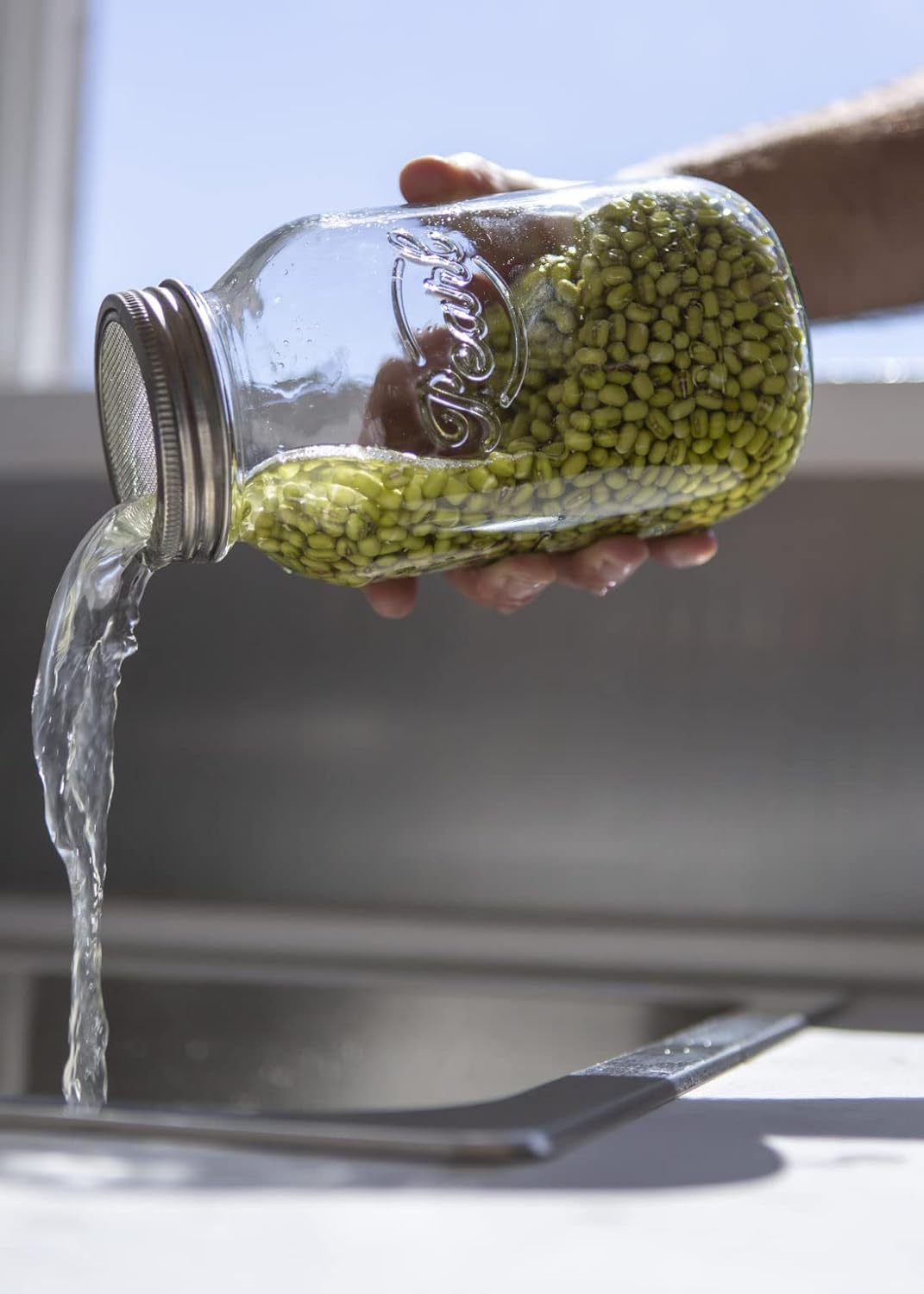 HELLO PEARL Sprouting jars Luna Mesh 1000ml Set of 4 Mason jars with