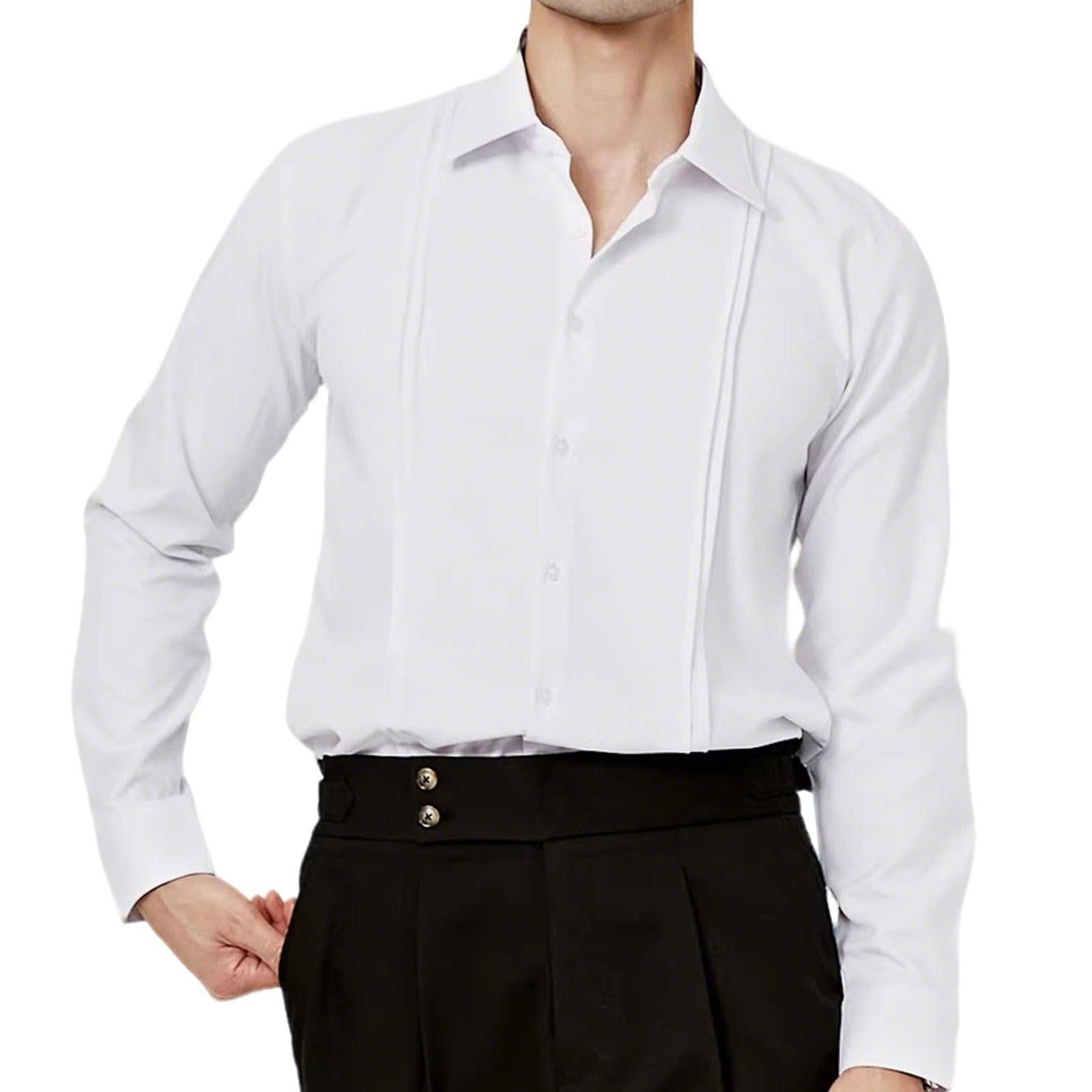 Camisa Francesa Sin Planchar para Hombres, Camisa Blanca Ajustada De Manga Larga, Atuendo De Boda