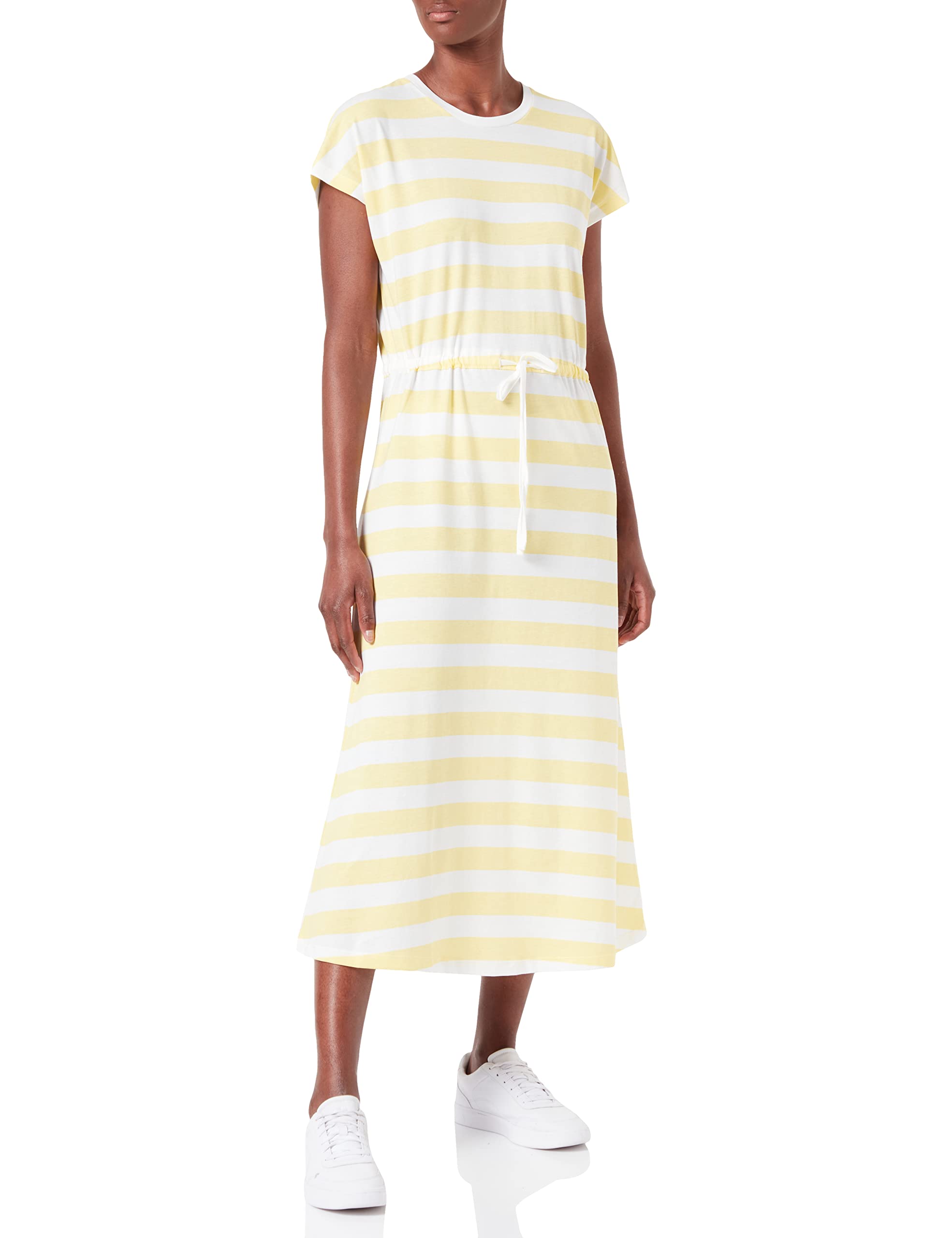 ONLY Women's ONLMAY S/S MIDI Stripe Dress JRS Dress, Lemon Meringue/Stripes:Cloud Dancer (kia), S