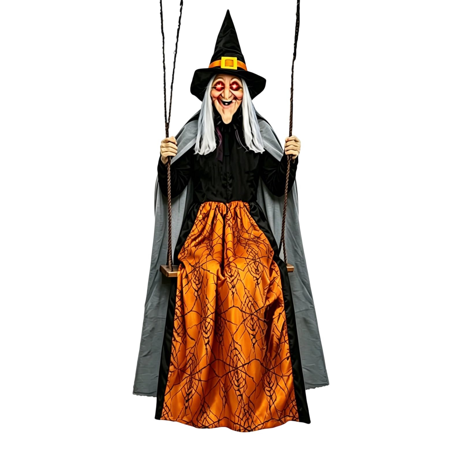 Garden Patio Halloween Decor Witch Swing with Light and Sound for Porch Yard Outdoor Seasonal Party Scene Display Halloween Witch Swing Decor Porch Yard Garden Patio Outdoor Party Display Light Sound