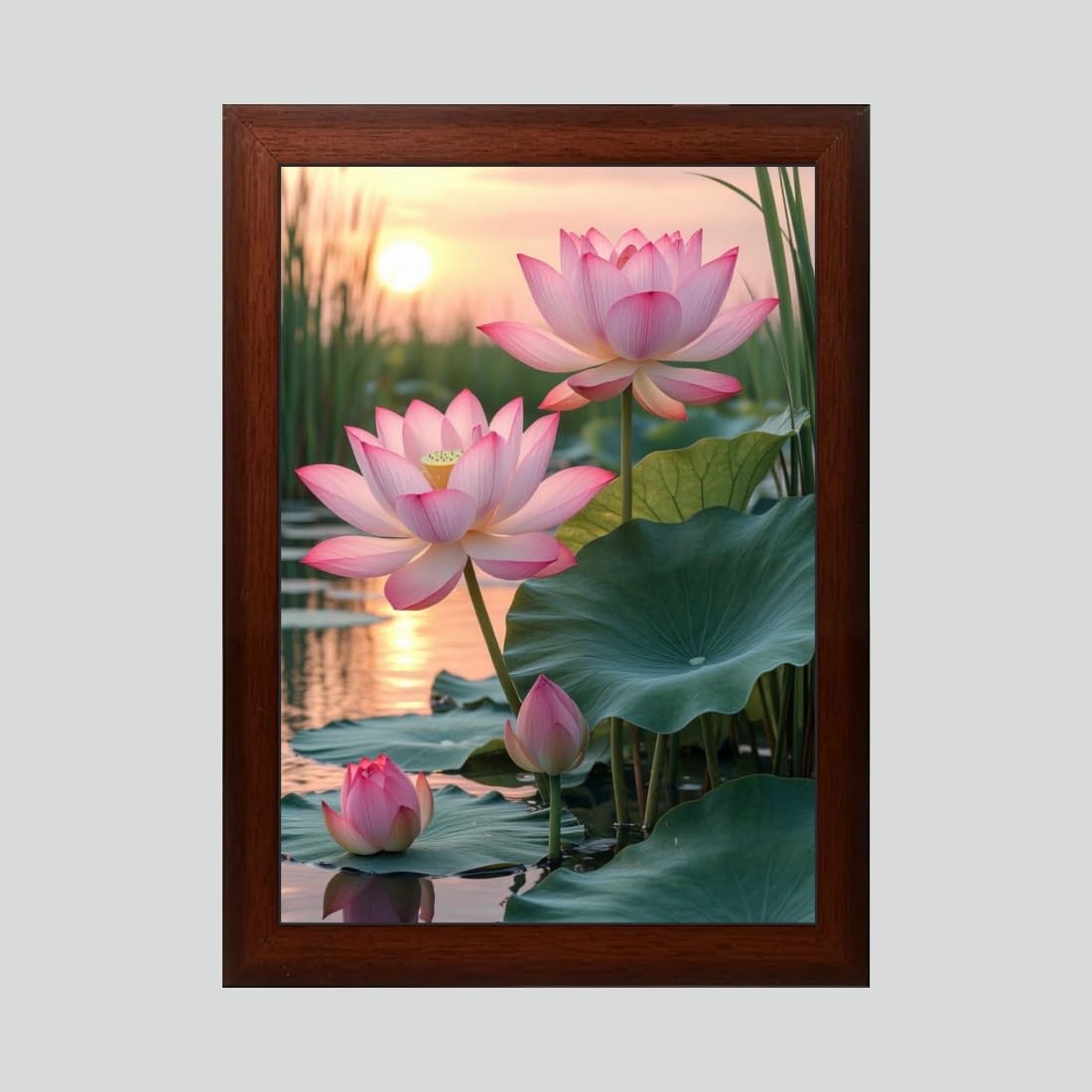 Kamal Lotus Flower Wall Art Frame – Symbol of Peace, Purity & Positive Energy | Wall Decor Painting for Home & Office | 10 x 13.5 Inch