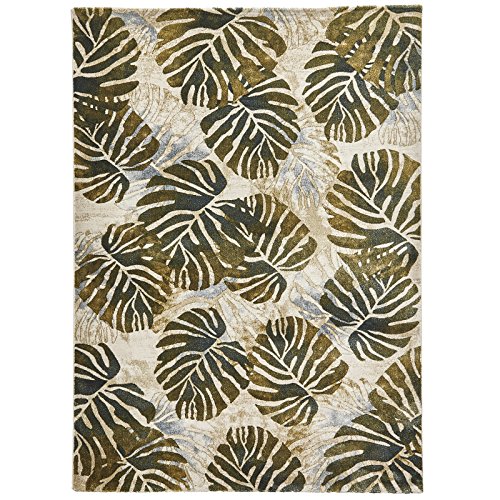 HomeLinenStore Modern Tropical Leaves Design Quality Tufted Rugs/Carpet Rugs, Cream/Green Colour - 160 x 220cm