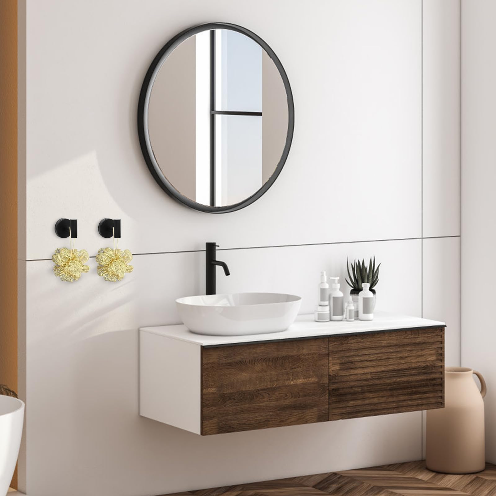 4 Piezas Ganchos para Abrigos Montados en Pared, Ganchos para Toalla, Gancho de Acero Inoxidable con Tornillos, Colgador Toalla Baño, Colgar Pared Gancho Negro Mate, para Baño Ducha Cocina