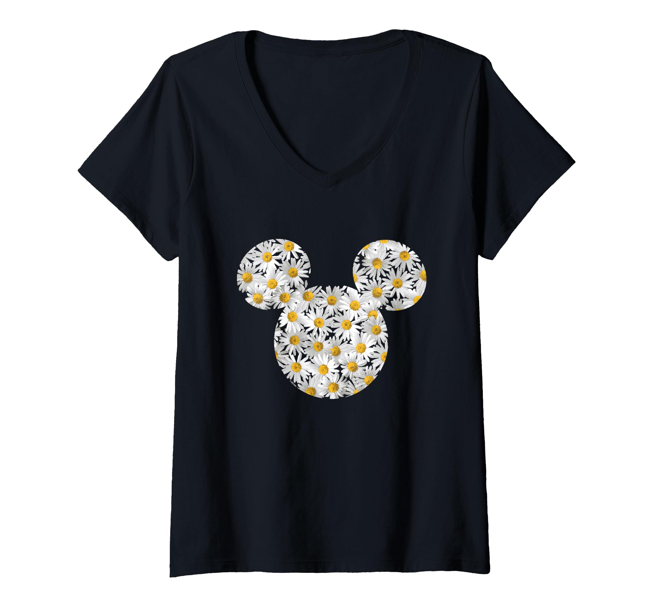 Womens Mickey Mouse - Floral Daisies V-Neck T-Shirt