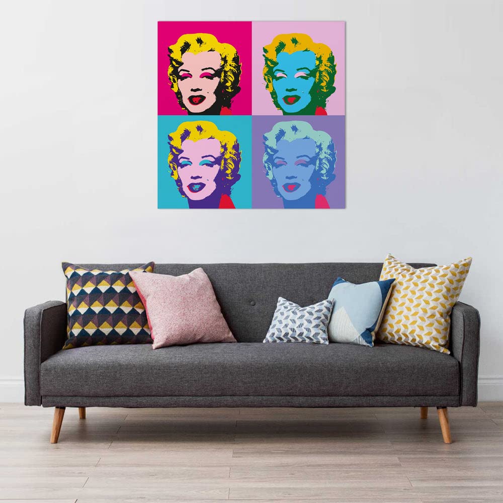 Declea Quadro Marilyn Monroe stile Andy Warhol design tela Pop Art Telaio in Legno - arredo casa canvas interior dipinto su tela pronto da appendere
