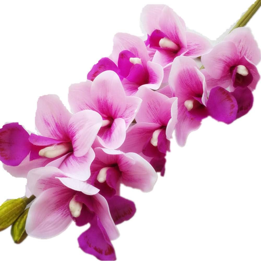 4pcs Real Touch Orchids PU Cymbidium Large Size 10 Heads PU Orchid Flowers for Wedding Centerpieces Decorative Flower (deep Pink)