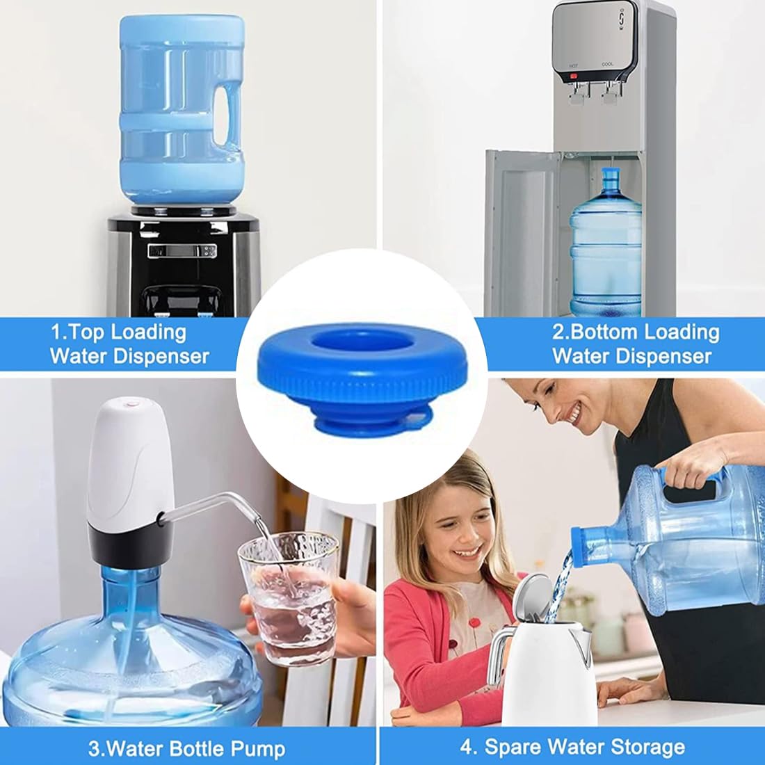 3 pezzi Tappi di Ricambio per Bottiglia d'Acqua, in Silicone, anti-fuoriuscita, di tenuta riutilizzabile, a scatto, per boccioni acqua e bottiglie per acqua (5 galloni) (Blu)