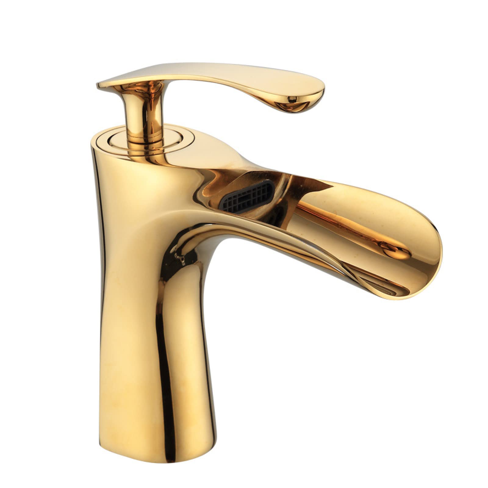 Robinet mitigeur de lavabo en or et laiton avec jet cascade haut de gamme