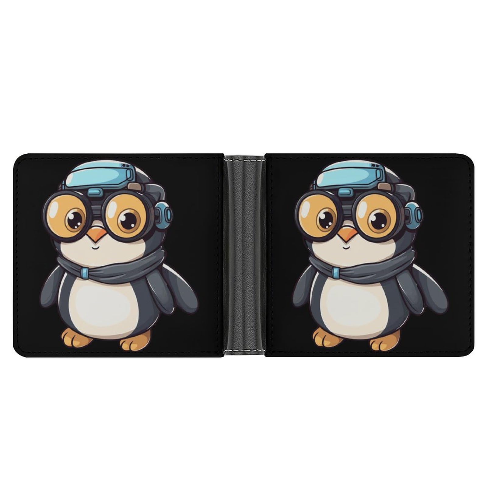 Funny Penguin Bifold Wallet PU Leather Coin Purse Lightweight Credit Card Holder Wallet Money Clip