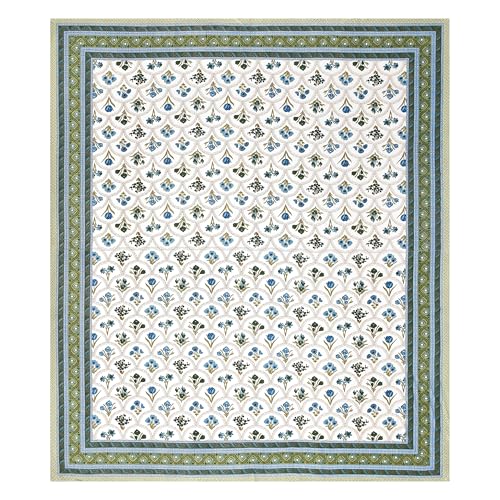 Image of BLOCKS OF INDIA Hand Block Printed 200 TC Cotton King Size Bedsheet (Blue Rose)