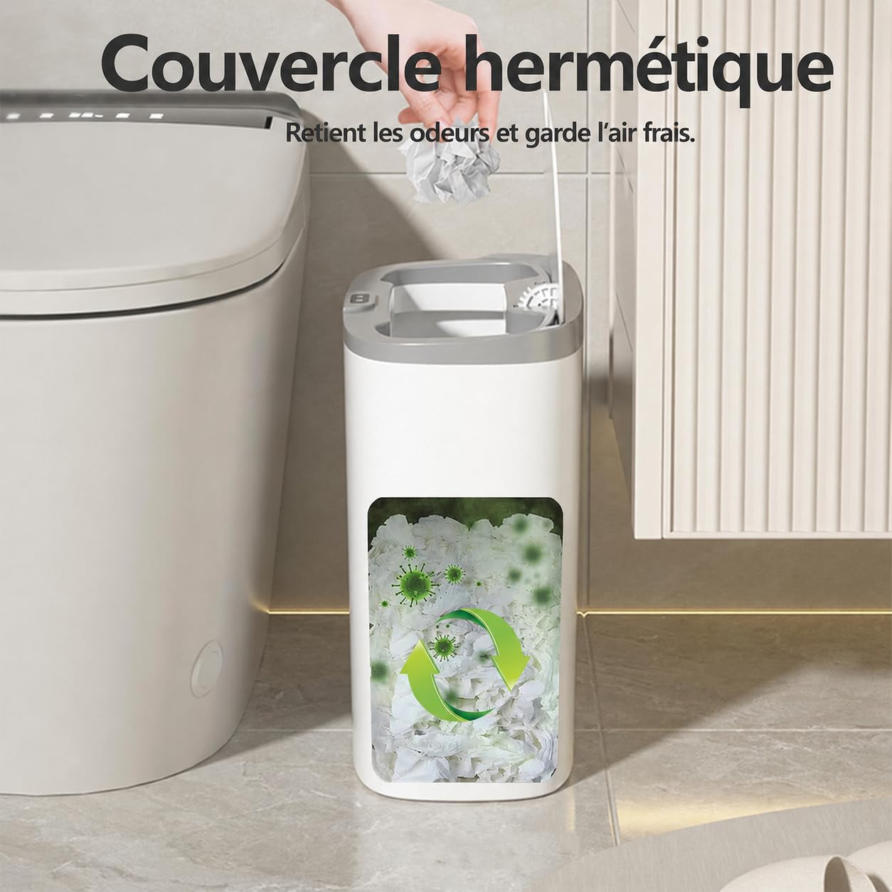 Poubelle Automatique 12L avec Capteur et Fixation Murale – Poubelle Électrique avec Couvercle, Anti-Odeurs et Étanche, pour Cuisine Salle de Bain WC – Blanc, Silencieuse et Gain de Place