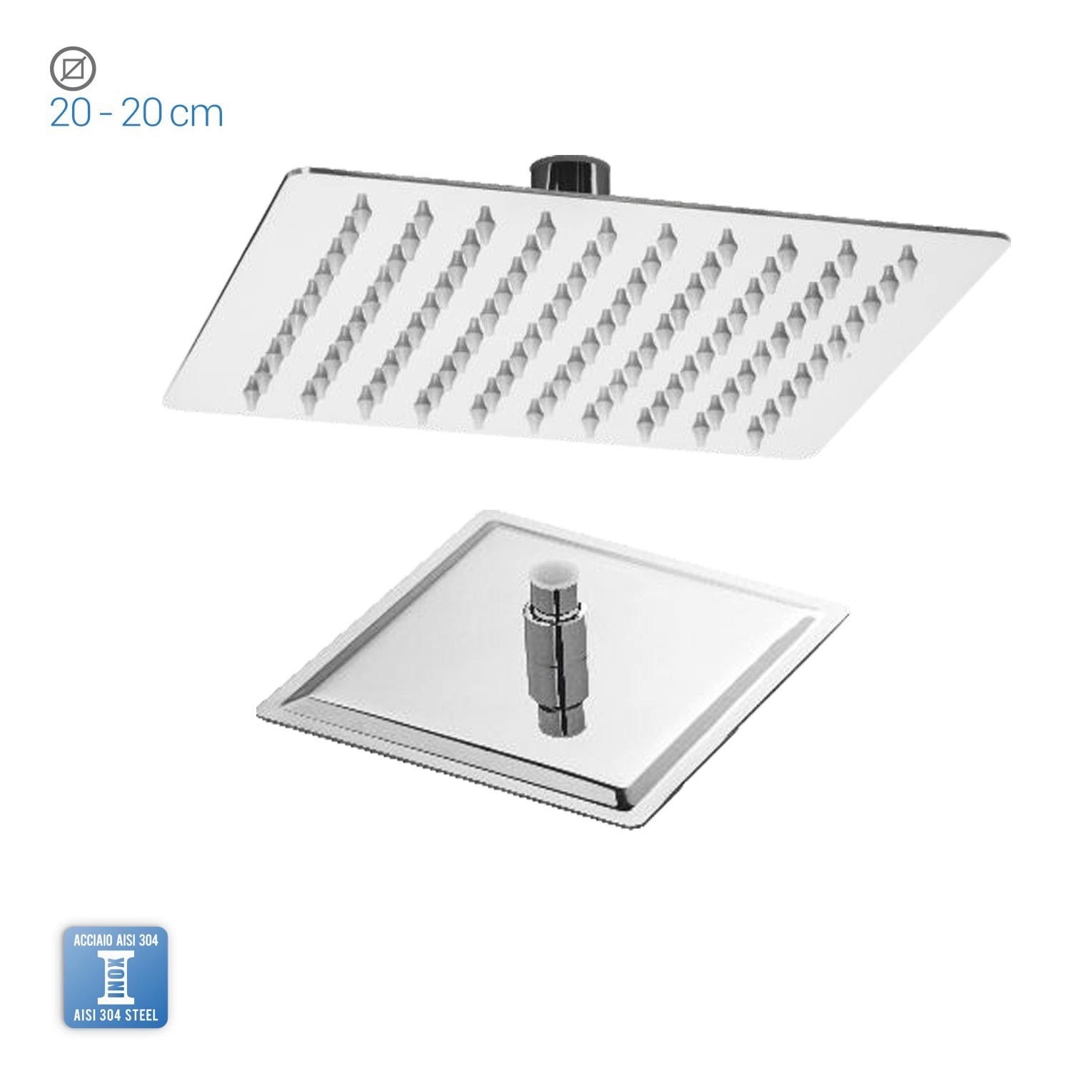 METAFORM - Soffione Doccia Top Line Quadrato in Acciaio Inox 20x20 cm