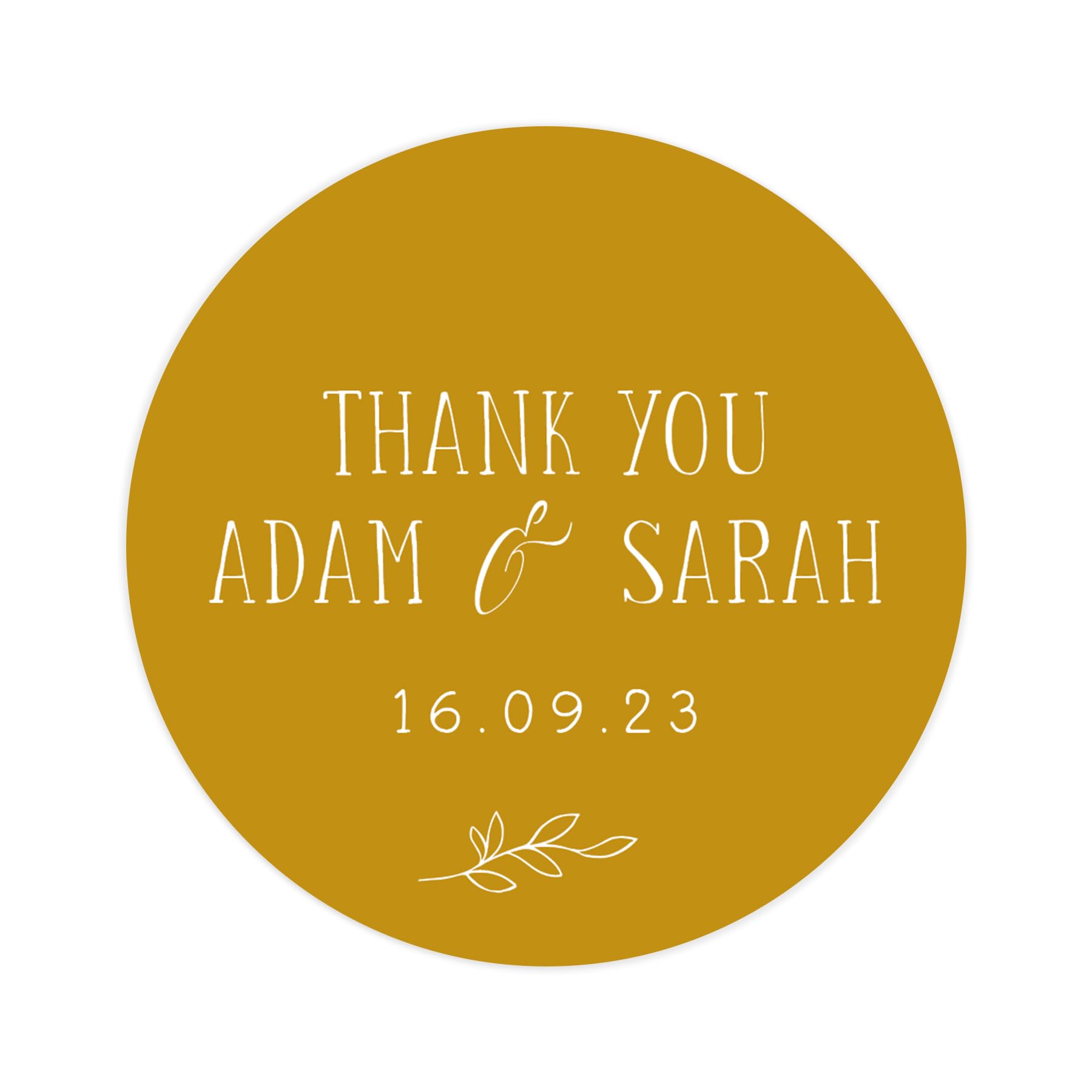 Personalised wedding stickers | thank you wedding labels | 12 colours - favor sticker thanks | wedding favors thank you stickers | 35 round stickers (Mustard)