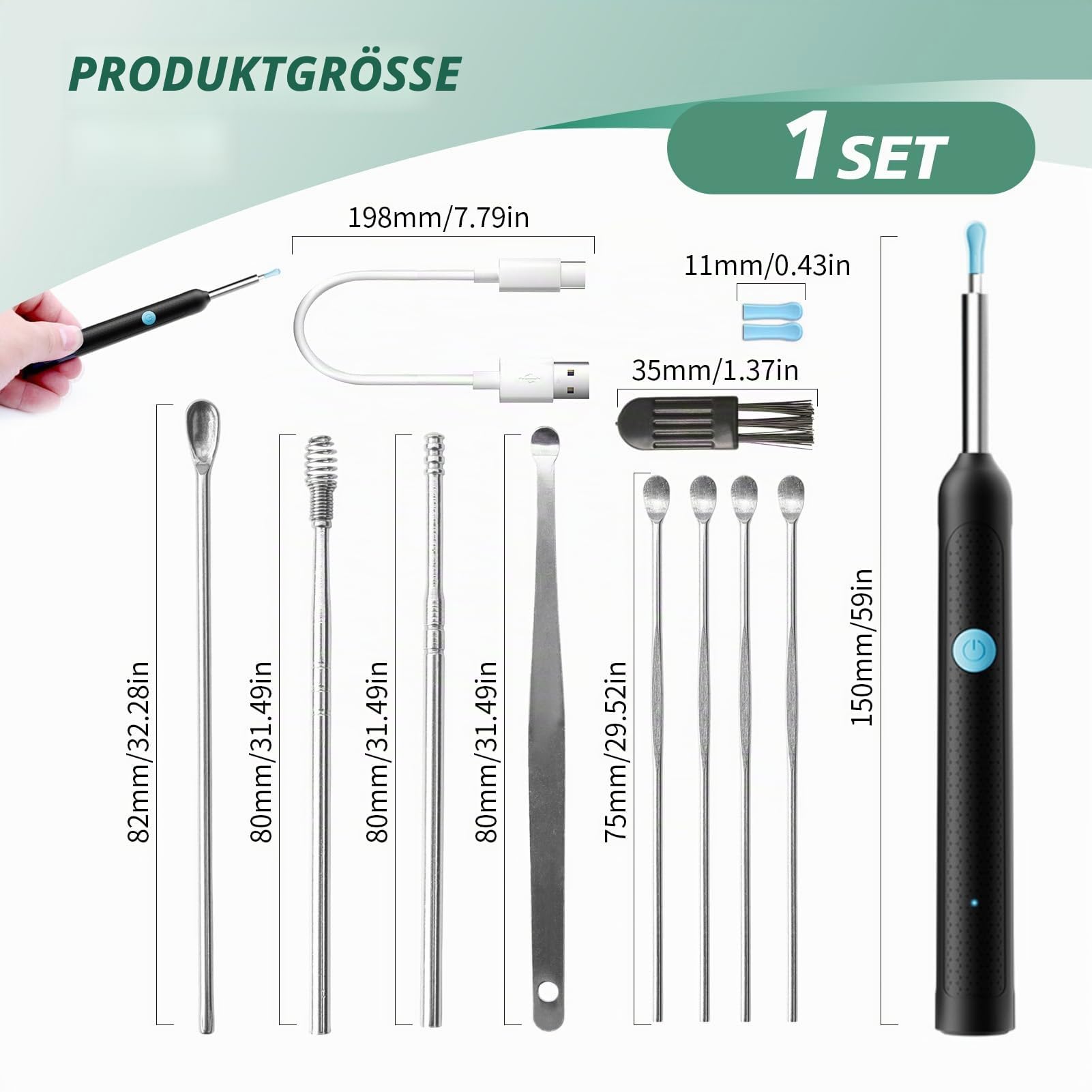 Ohrenschmalz Entferner Otoskop, 1080P WiFi Ohrreiniger Kamera IP67 Wasserdichtes Ear Cleaner 3,5mm Linse Ohrendoskop mit 6 LEDs 360°Weitwinkel für iPhone Android, Erwachsene, Kinder und Haustiere