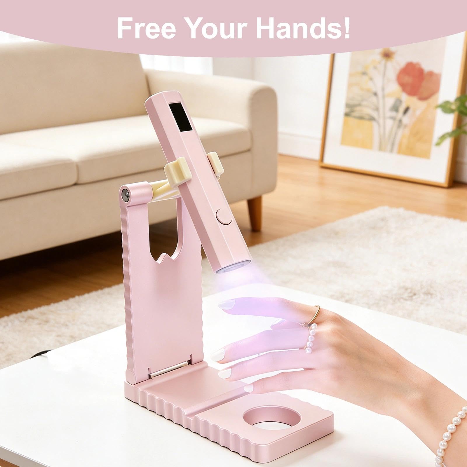 Lampada UV Portatile per Smalto,Mini Lampada UV LED Unghie, Lampada per Unghie Senza Fili 3W Asciuga Unghie Sciugatura Rapida con Supporto per Asciuga Unghie Salone di Casa, Rosa