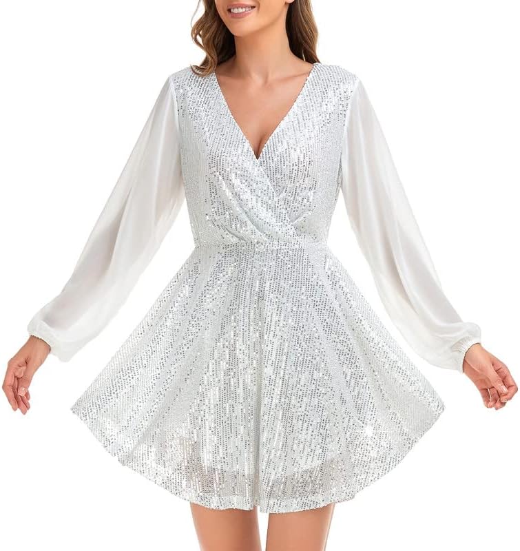 JENIFISO Women's Sequin Cocktail Mini Dress