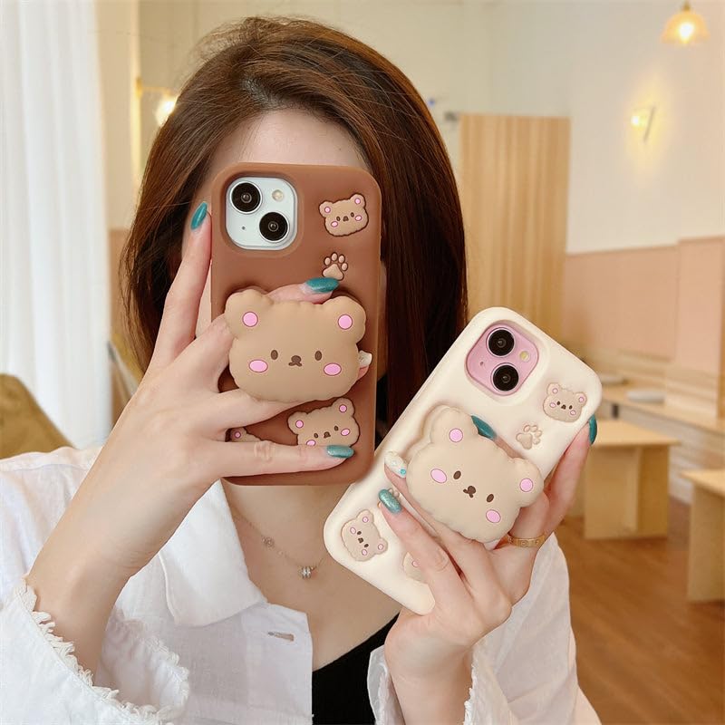 Image of COVERLY for iPhone 17 Teddy Bear 3D Cartoon Case,Full Protective Cotton Bear Love Graphic Animal Back Case with Holder Cute Soft Silicone Stylish Fashion Fun Aesthetic Cover for Apple iPhone 17