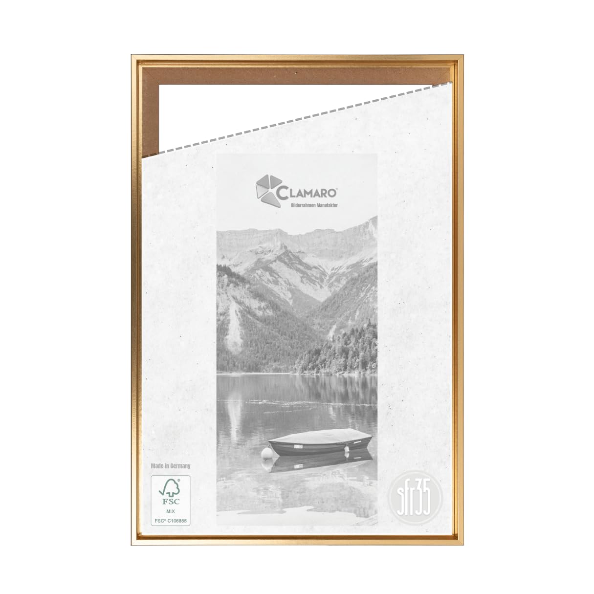 CLAMARO 'SFR35' Shadow Joint Frame for 30 x 60 cm Stretcher Frame | Gold | MDF Wood Picture Frame for Stretcher Frame Canvas with Hanger and Mounting Material — image 1