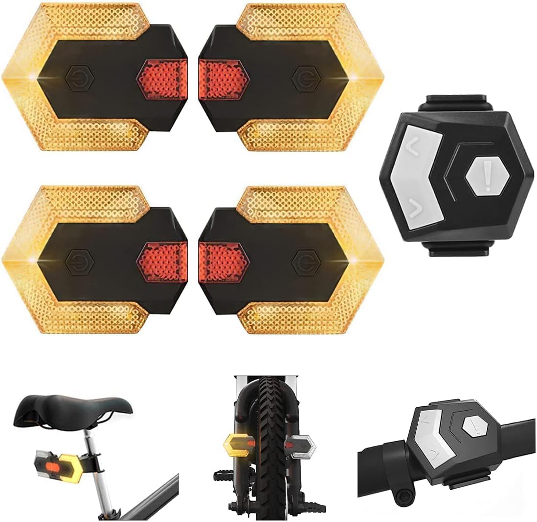 4 Pcs Bike Tail Light with Turn Signals, USB Rechargeable Bike Turn Signals Front and Rear Bright LED Safety Warning, Wireless Remote Control Waterproof Bicycle Turn Signals Light for Ebike